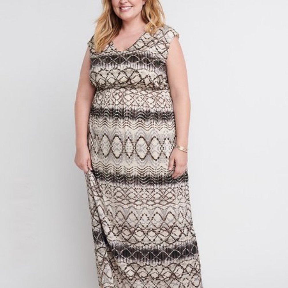 Ryllace Beige Geometric Coastal Maxi Dress 2X